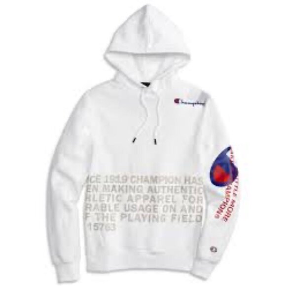 Champion White Hoodie With Print On Front & Sleeve  2XL - Picture 1 of 9